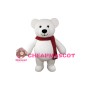 White Teddy Bear With Red Scarf Mascot Costume