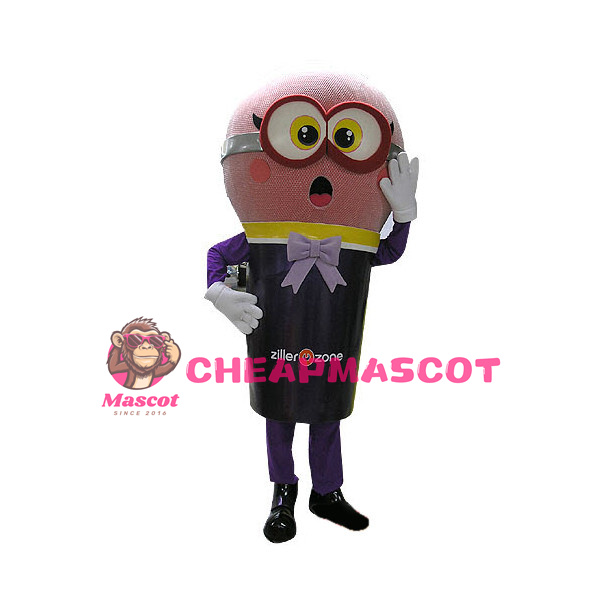 Cartoon Pink Ice Cream With Tie Mascot Costume