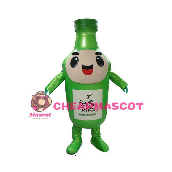 Green Cartoon Sake Bottle Mascot Costume