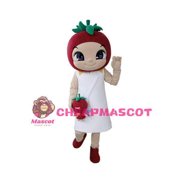 Wearing White Dress Tomato Girl Mascot Costume
