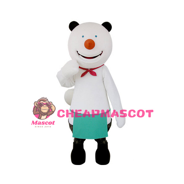 Happy White Bear With Green Apron Mascot Costume