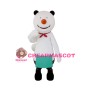 Happy White Bear With Green Apron Mascot Costume