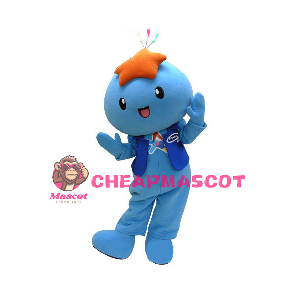 Blue Doll With Orange Starfish On Head Mascot Costume