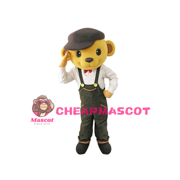 Saluting Yellow Bear Mascot Costume