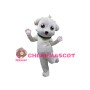 White Dog With Green Collar Mascot Costume