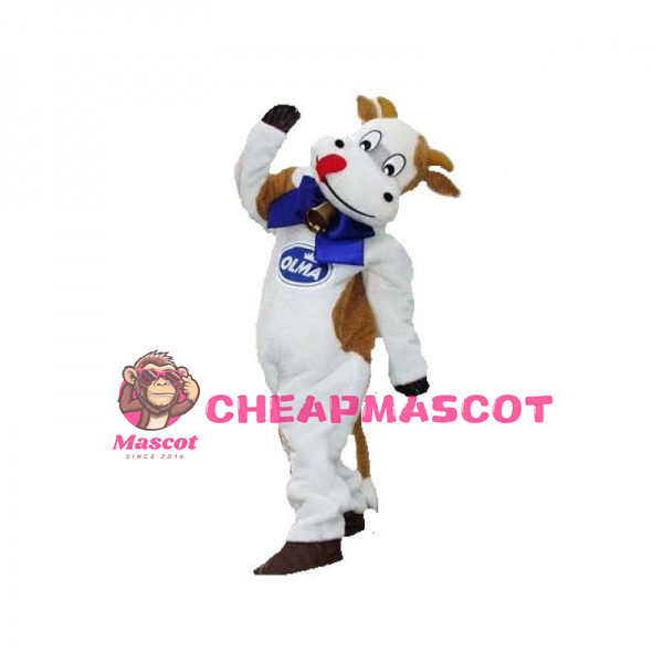 White Cow With Tongue Out Mascot Costume