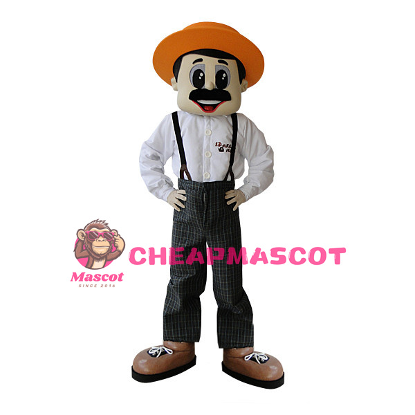 Simple Farmer With Orange Hat Mascot Costume