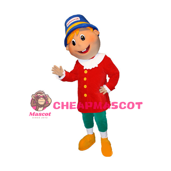 Gold Hair Little Boy With Blue Hat Mascot Costume