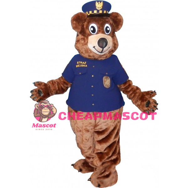 City Police Brown Bear In Uniform Mascot Costume