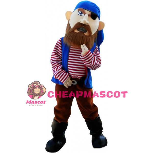 Greedy One-eyed Pirate With Blue Scarf Mascot Costume