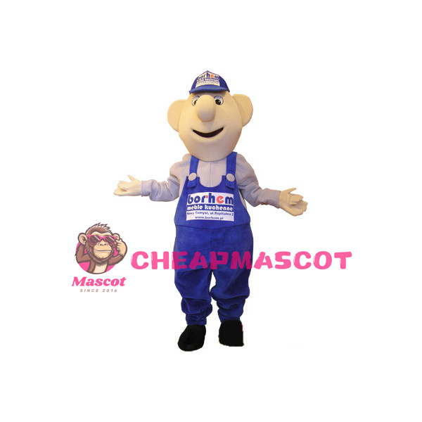 Big Nose White Bear Wearing Blue Pants Mascot Costume