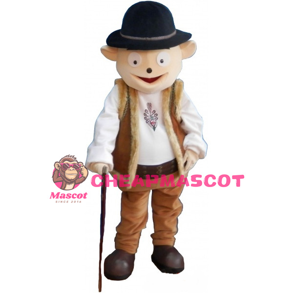 Kind Grandpa With Crutch Mascot Costume