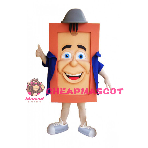 Square Body Doll With Blue Coat Mascot Costume