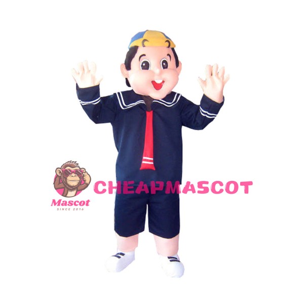 Big Head Fat Child With School Uniform Mascot Costume