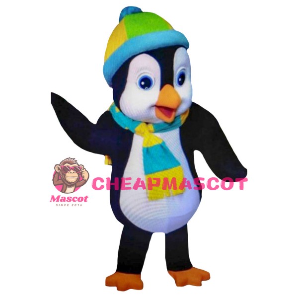 Frightened Penguin With Wool Cap Mascot Costume