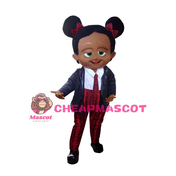Black Boss Baby Girl In Suit Mascot Costume
