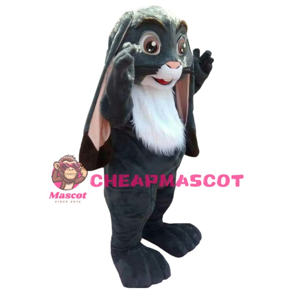 Grey Long Fur Lop Eears Rabbit Mascot Costume