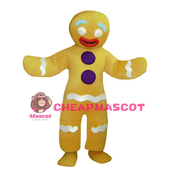 Bright Yellow Gingerbread Man Mascot Costume