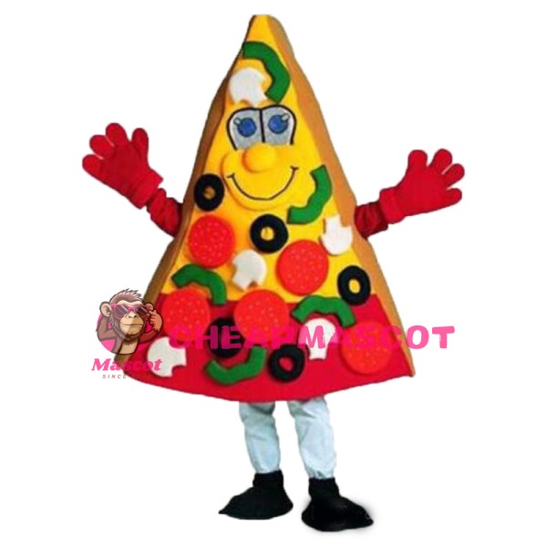 Cartoon Black Pepper Sausage Pizza Piece Mascot Costume