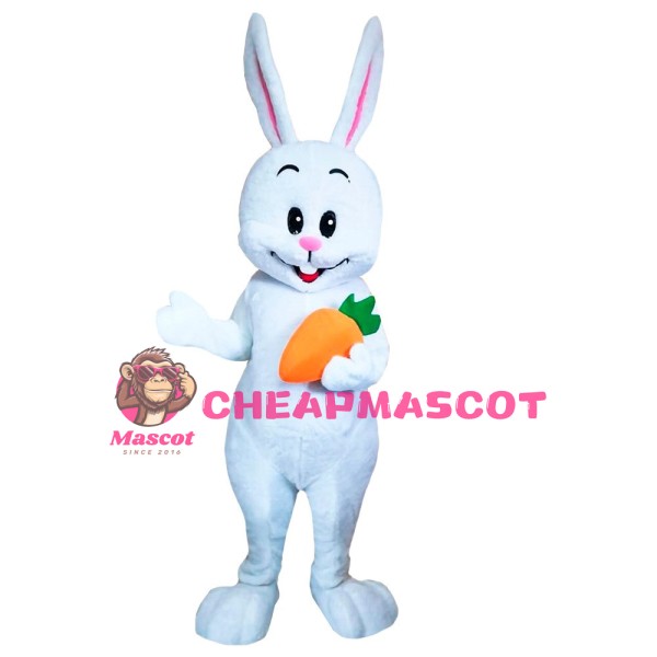 Slim Tall White Rabbit Carrying Carrot Mascot Costume