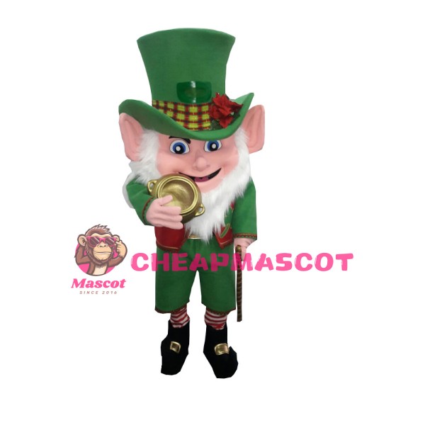 Irish Elf Holding Gold Pocket Watch Mascot Costume