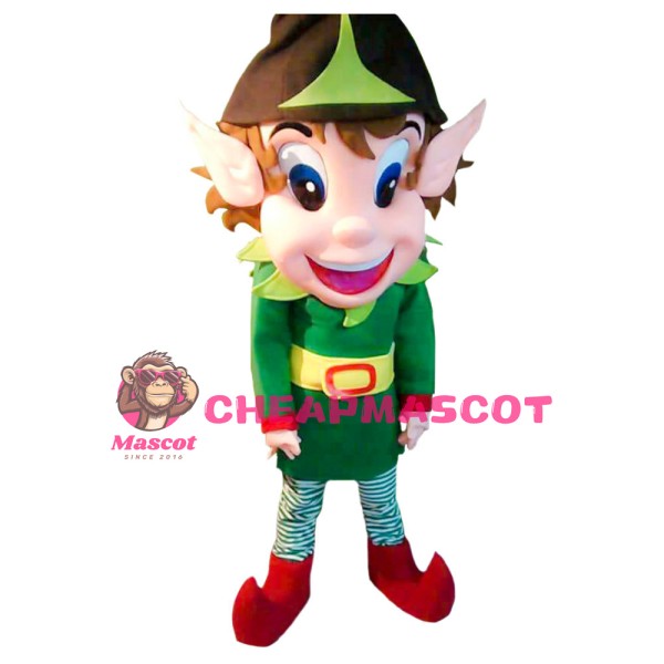 Funny Cartoon Elf With Green Set Mascot Costume