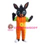 Black Rabbit With Orange Checked Jumpsuit Mascot Costume
