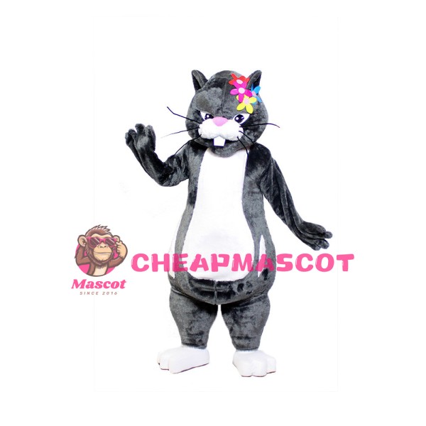 Black Rabbit With Colorful Flowers Mascot Costume