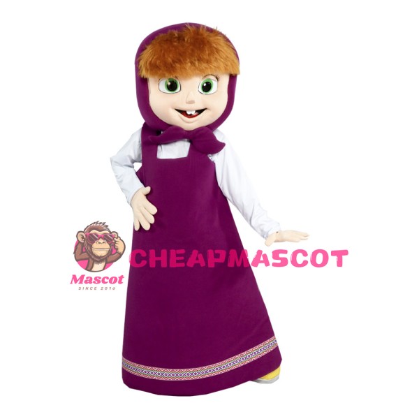 Farm Female Worker With Purple Dress Mascot Costume