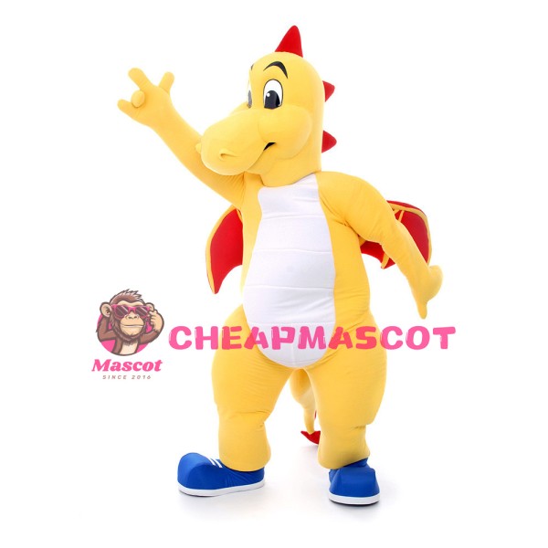 Lively Yellow Dinosaur With Red Wings Mascot Costume