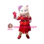 Blue Eyes Pig Lady Wearing Christmas Dress Mascot Costume