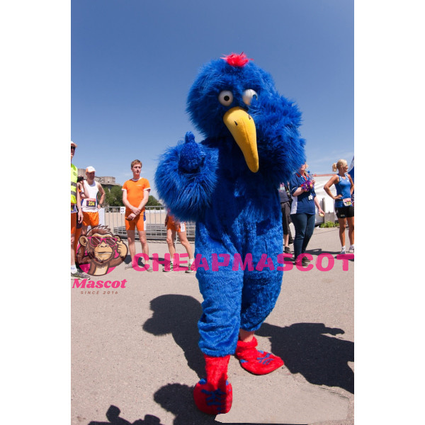 Racing Blue Ibis Bird Long Fur Mascot Costume 
