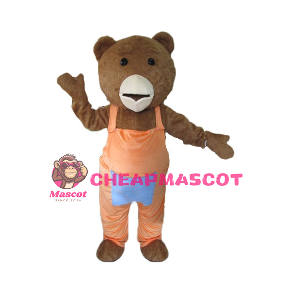 Teddy Bear In Orange Overalls Mascot Adult Costume 