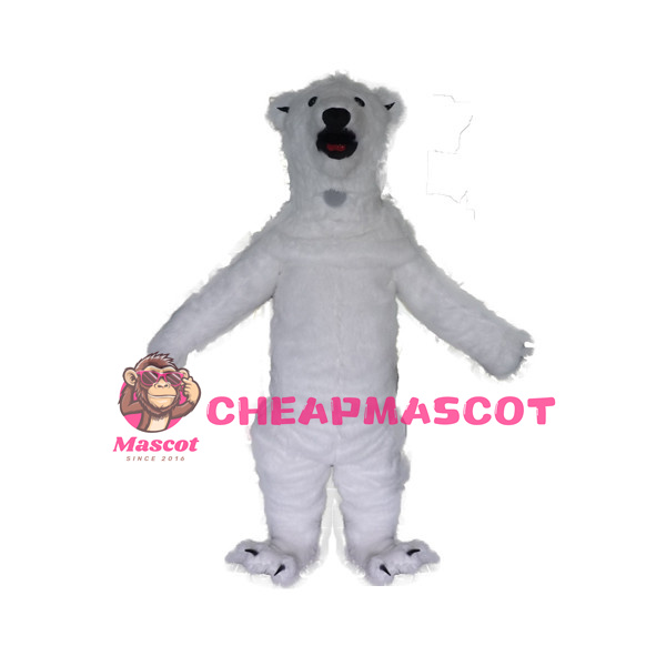 Howling Polar Bear Long Fur Mascot Adult Costume 