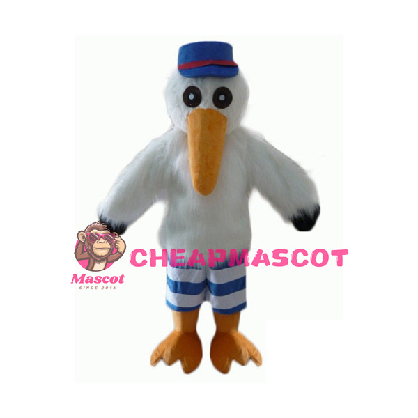 Adult Cartoon White Ibis Bird Long Fur Mascot Costume