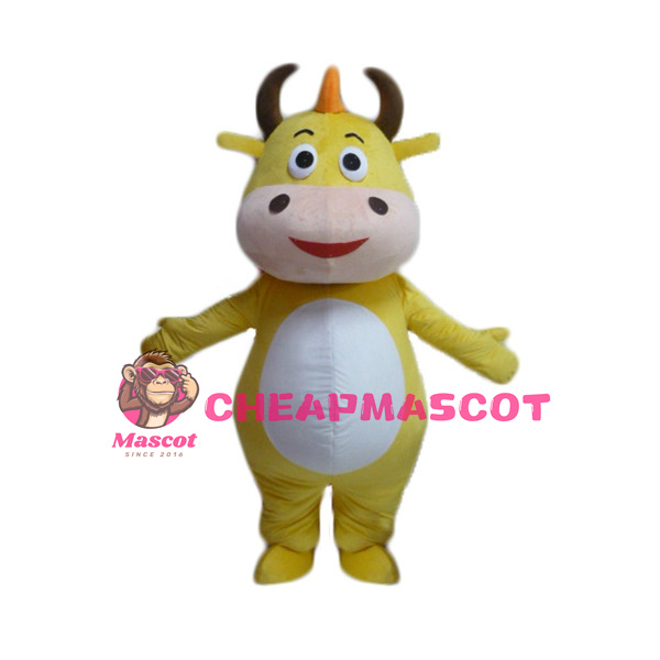Cute Cartoon Yellow Bull Mascot Adult Costume 