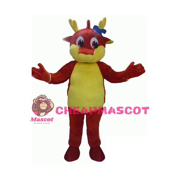 Adult Cartoon Red Chinese Dragon Mascot Costume 
