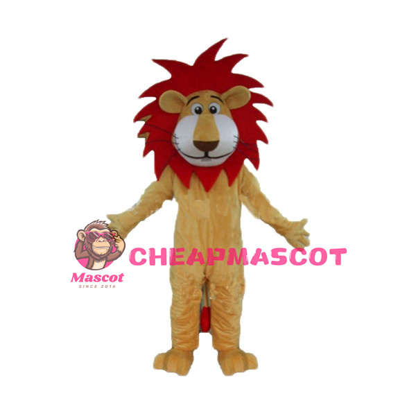 Cartoon Lion With Red Mane Mascot Costume