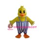 Fat Cartoon Yellow Duck In Striped Overalls Mascot Adult Costume 