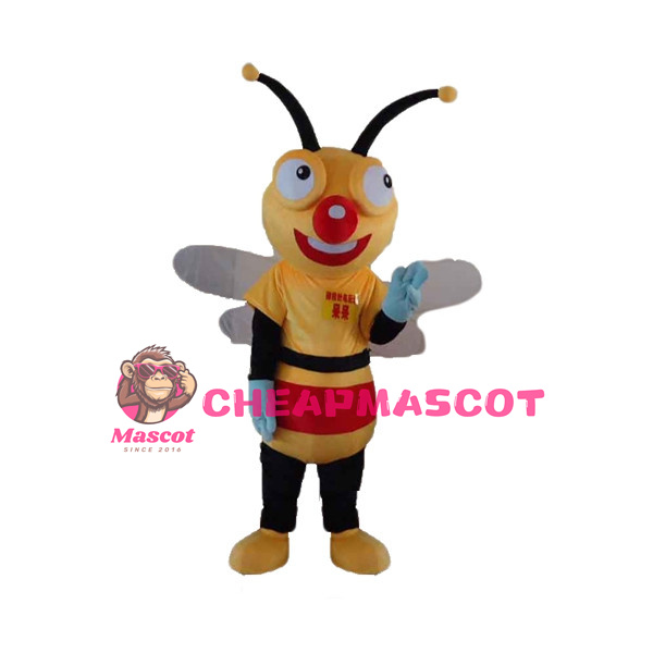 Cartoon Red Nose Honeybee Mascot Adult Costume
