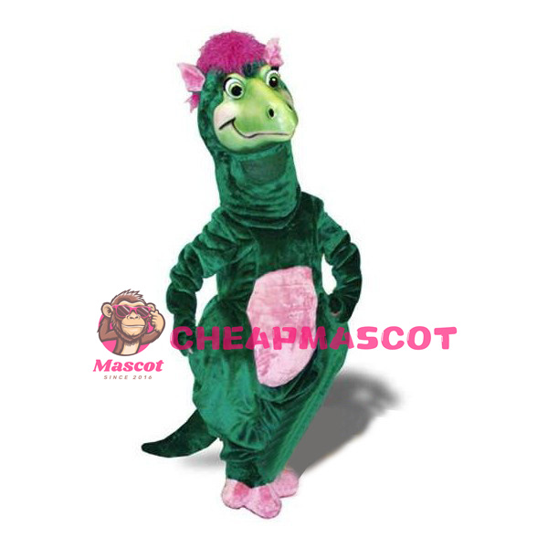 Green Girl Dinosaur Plush Mascot Adult Costume 