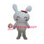 Cute Cartoon White Rabbit With Red Hairpin Mascot Adult Costume 