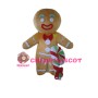 Adult Size Light Brown Gingerbread Man With Candy Cane Mascot Costume 