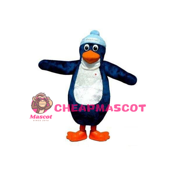 Cute Penguin In Blue Hat Mascot Adult Costume