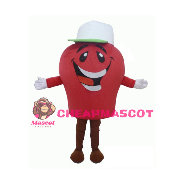Lightweight Cartoon American Apple In White Hat Mascot Adult Costume 