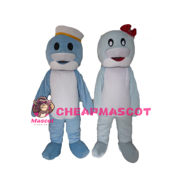 Cute Cartoon Couple Dolphins Mascot Adult Costume