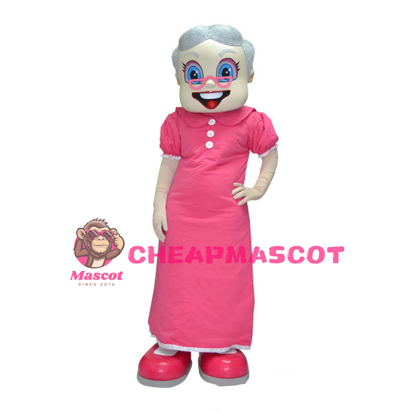 Smiling Grandma In Pink Dress Mascot Adult Costume 