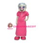 Smiling Grandma In Pink Dress Mascot Adult Costume 