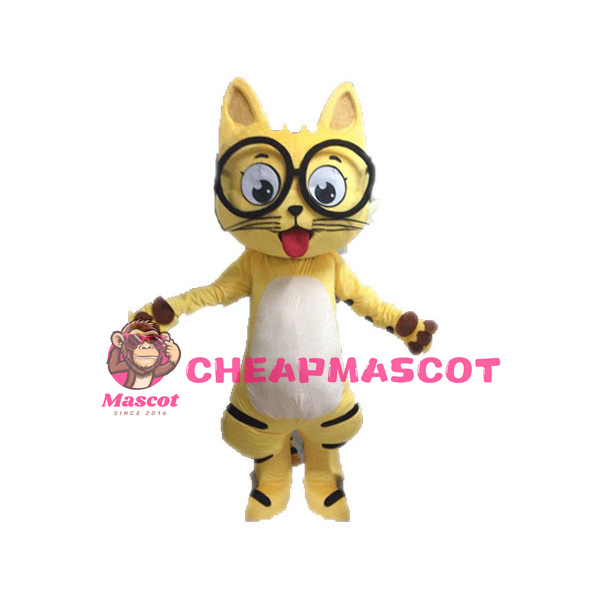 Lovely Yellow Cat With Glasses Mascot Costume