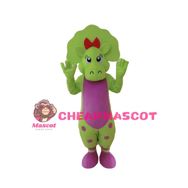 Outgoing  Baby Bop the Bright Green Triceratops Mascot Costume